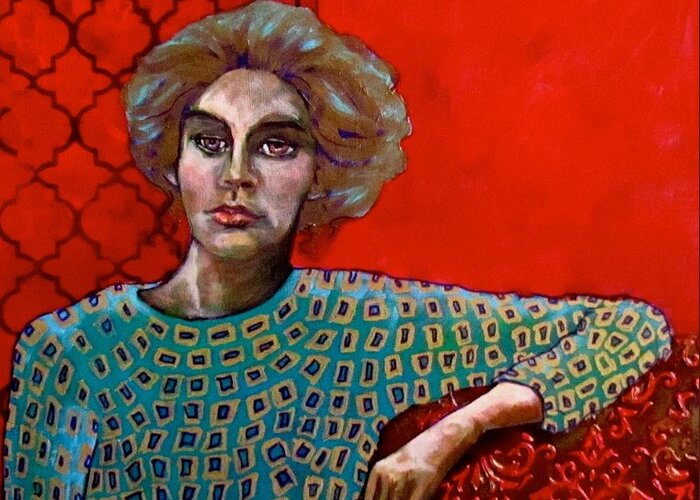 Woman Greeting Card featuring the painting Red Room by Barbara O'Toole