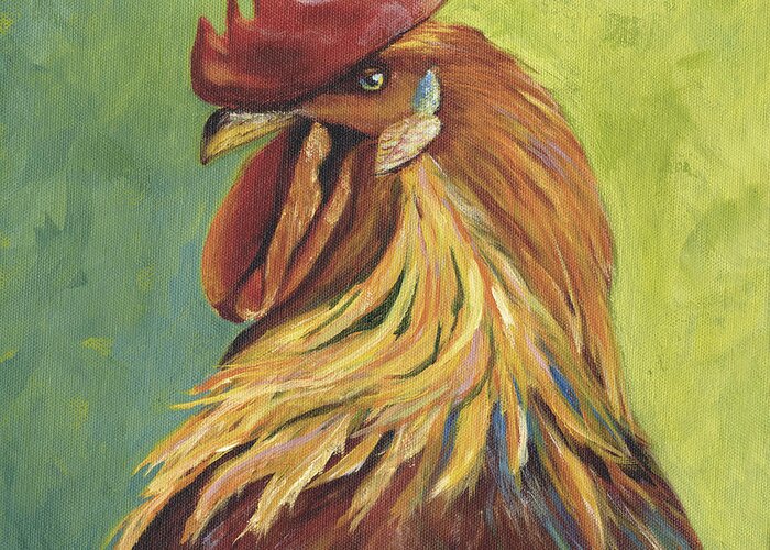 Rooster Greeting Card featuring the painting Red Rooster Portrait by Donna Tucker