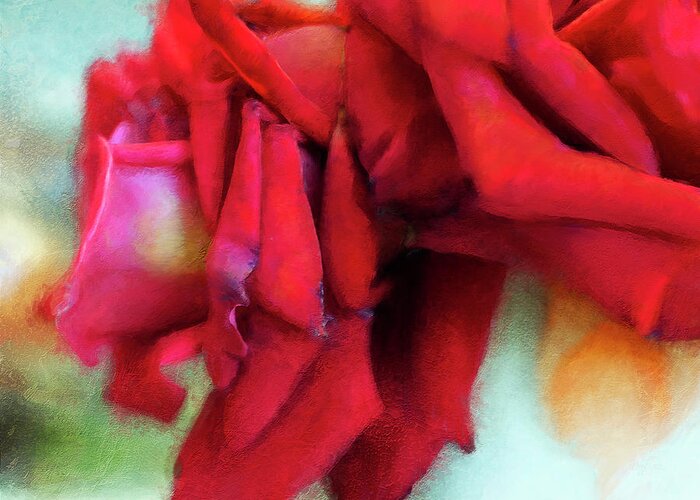 Rose Greeting Card featuring the painting Red Rose Macro by DonaRose