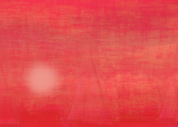 Red Greeting Card featuring the painting Red Sails in the Sunset Abstract by David Dehner