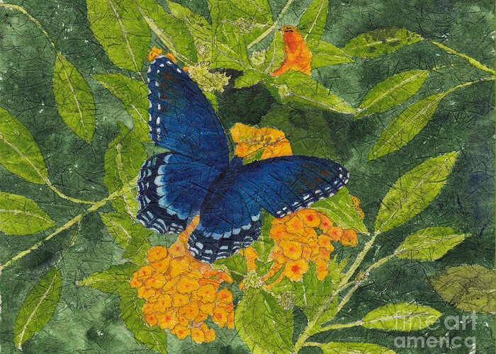 Butterfly Greeting Card featuring the painting Red Spotted Purple Butterfly Batik by Conni Schaftenaar