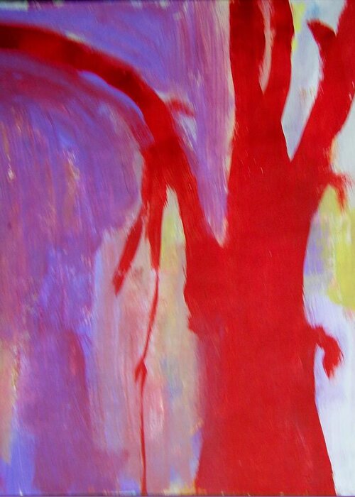Abstract Greeting Card featuring the painting Red Tree Abstract by Judith Redman