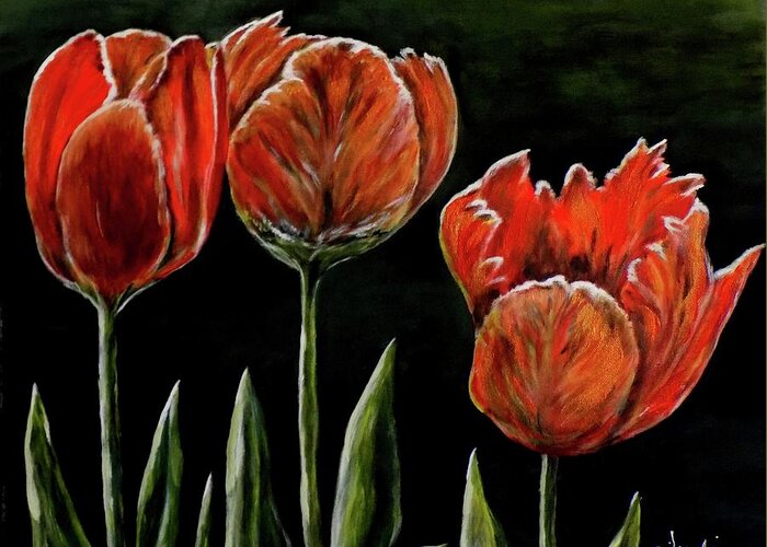 Red Flowers Greeting Card featuring the photograph Red Tulips by Judy Kirouac