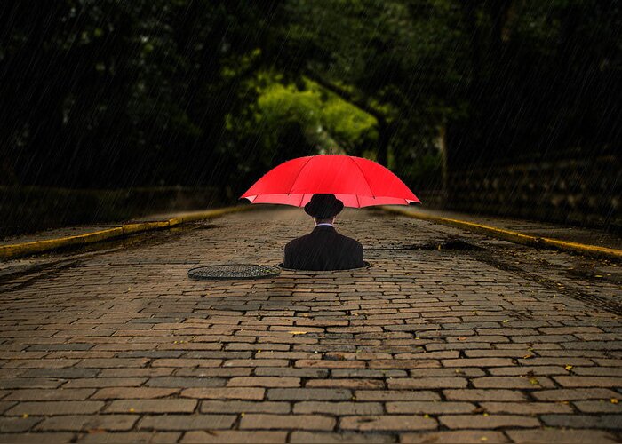 St Augustine Greeting Card featuring the photograph Red Umbrella by Greg Waters