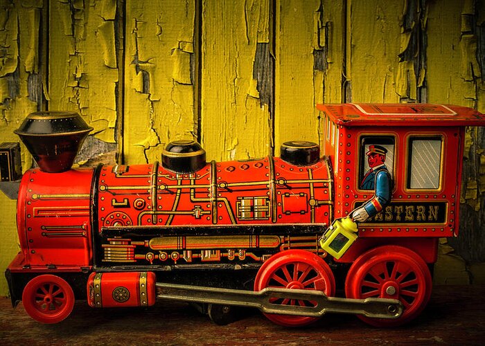 Old Greeting Card featuring the photograph Red Western Toy Train by Garry Gay
