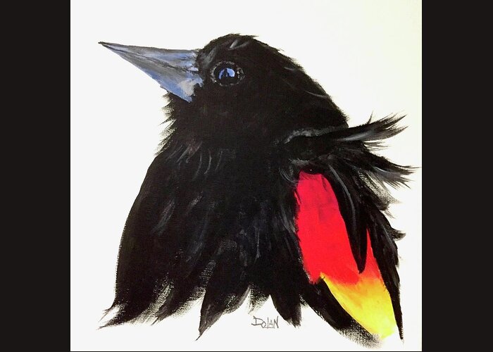 Red Winged Blackbird Greeting Card featuring the painting Red winged Blackbird by Pat Dolan