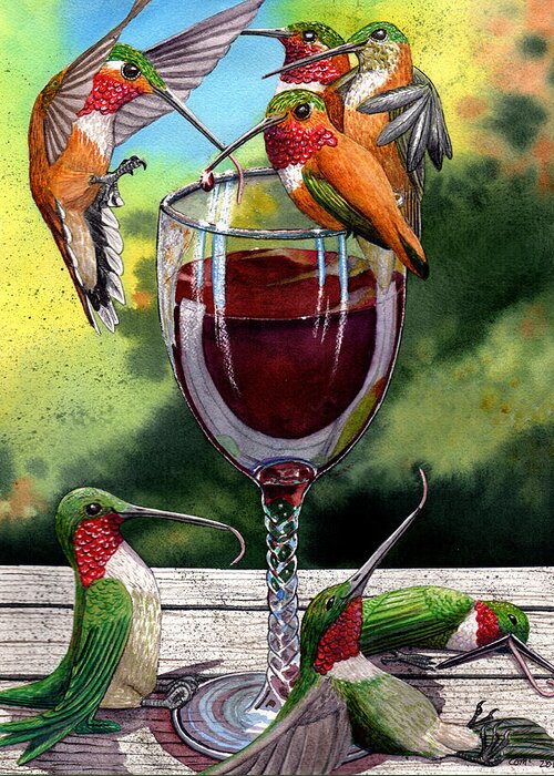 Hummingbird Greeting Card featuring the painting Red Winos by Catherine G McElroy