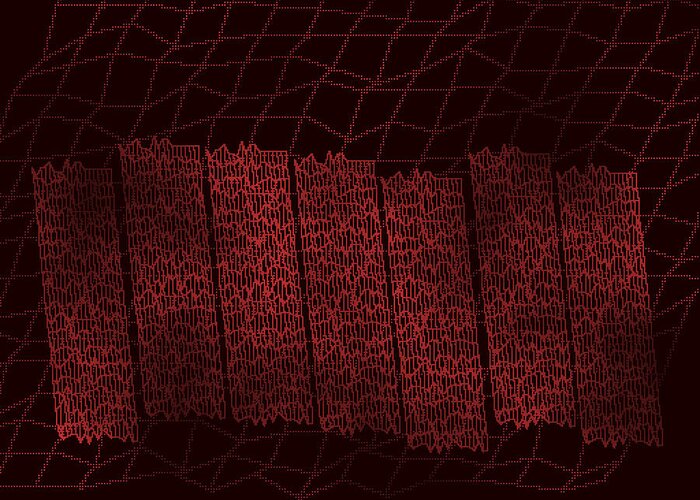 Rithmart Wire Mesh Wood Red Abstract Trees Dark Brown Nature Angles Kinetic Tension Plank Strata Greeting Card featuring the digital art Red.100 by Gareth Lewis