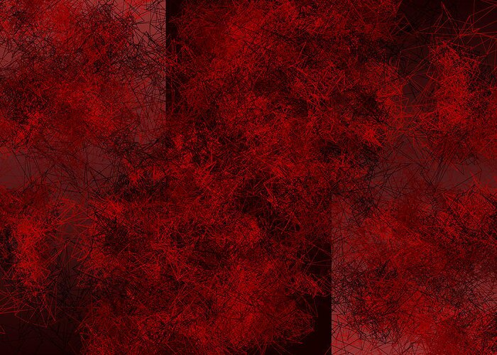 Rithmart Red Abstract Lines Dark Walls Gaps Fluffy Woolly Emerging Evolving Puffs Shades Shadows  Greeting Card featuring the digital art Red.268 by Gareth Lewis