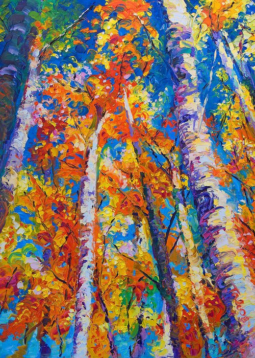 Impresssionist Greeting Card featuring the painting Redemption - fall birch and aspen by Talya Johnson