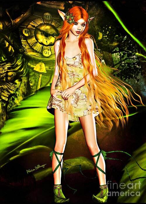 Fairy Greeting Card featuring the digital art Redhead Forest Pixie by Alicia Hollinger