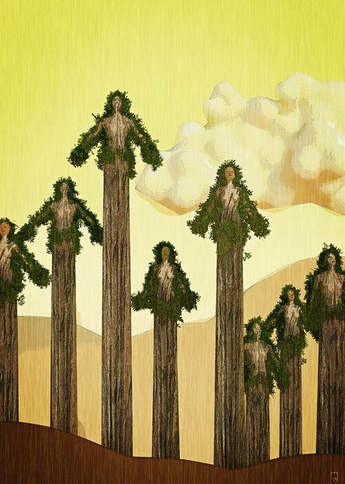 Trees Greeting Card featuring the digital art Redwood People by Matthew Lindley