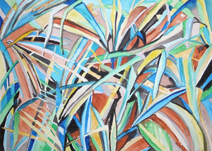 Reed Abstraction Greeting Card featuring the painting Reed Abstraction by Esther Newman-Cohen