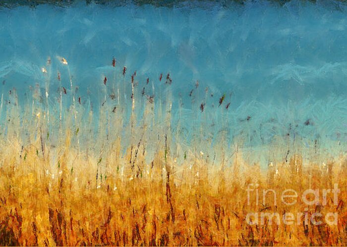 Landscape Greeting Card featuring the painting Reeds Lake Landscape Painting by Dimitar Hristov