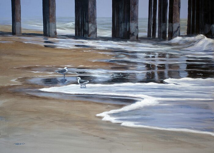 Acrylic Greeting Card featuring the painting Reflected Pier by Christopher Reid