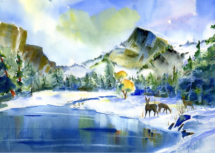Yosemite Greeting Card featuring the painting Reflecting Yosemite by Joan Chlarson