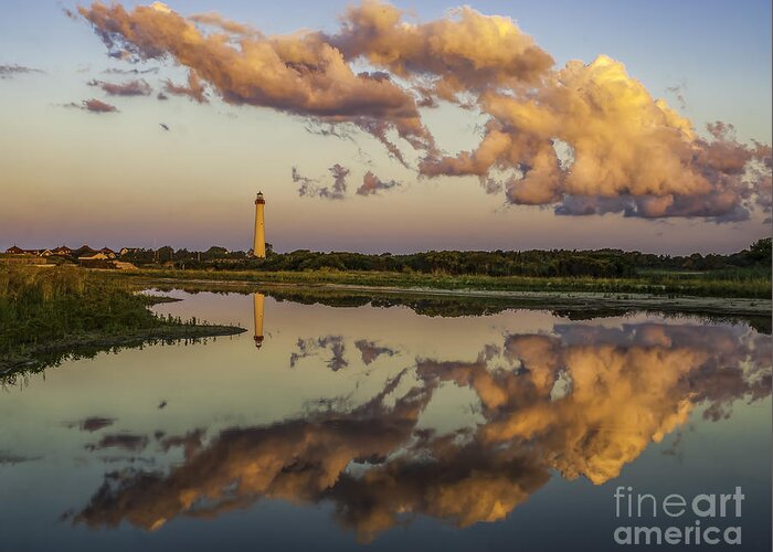 Architecture Greeting Card featuring the photograph Reflection of Clouds and Lighthouse by Nick Zelinsky Jr