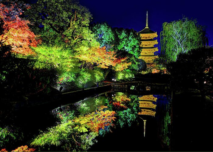 Kyoto Greeting Card featuring the photograph Reflection of night by Midori Chan