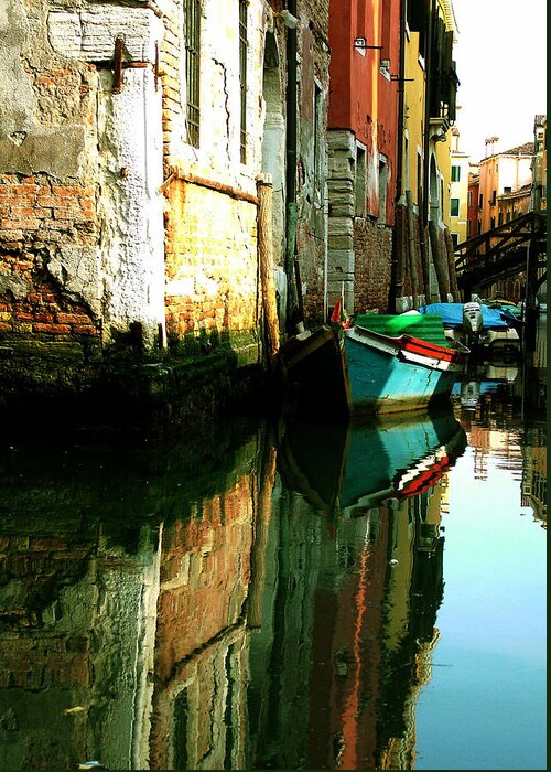 Venice Greeting Card featuring the photograph Reflection of the Wooden Boat by Donna Corless