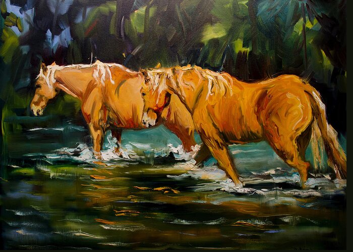 Equine Greeting Card featuring the painting Reflection River Horse by Diane Whitehead