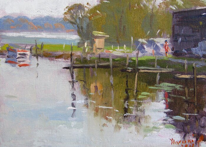 Reflections Greeting Card featuring the painting Reflections at Ashville Bay Marina by Ylli Haruni