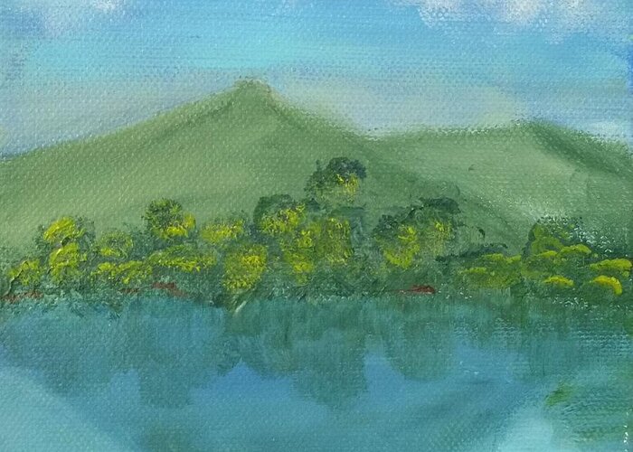 Mountain Greeting Card featuring the painting Reflections by Nancy Sisco