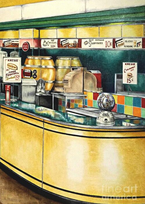 Lunch Counter Greeting Card featuring the drawing Reflections Passed by David Neace CPX