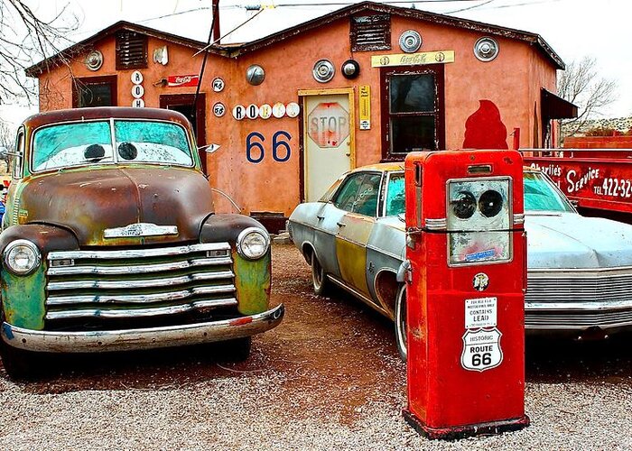 Route 66 Greeting Card featuring the photograph Refueling on Route 66 by Barbara Zahno