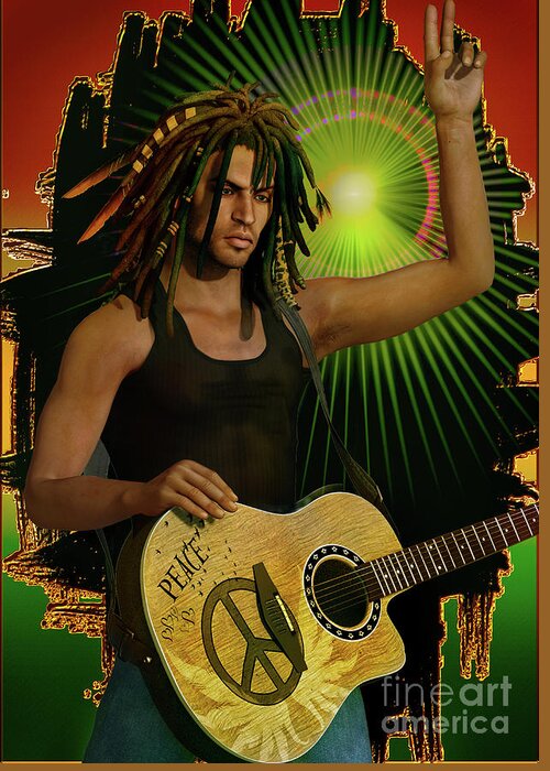Guitar Greeting Card featuring the digital art Reggae Peace Man by Shadowlea Is