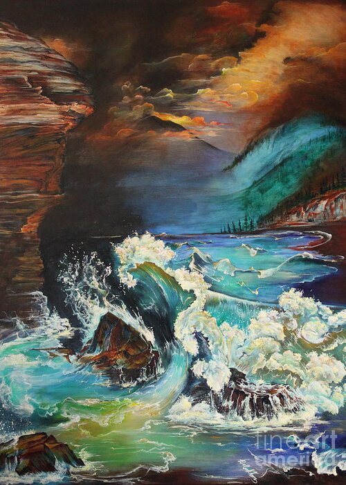 Relentless Greeting Card featuring the painting Relentless Wave by Farzali Babekhan
