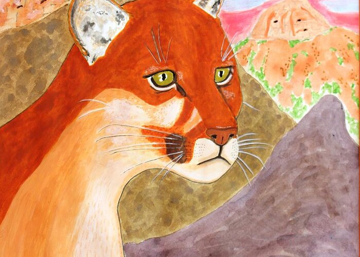 Mountain Lion Greeting Card featuring the painting Remembering Big Bend by Vera Smith