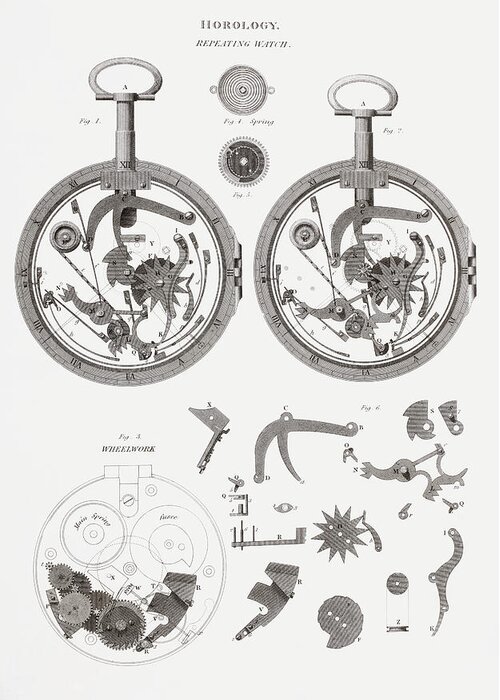 Antique Greeting Card featuring the drawing Repeating Watch. From The Cyclopaedia by Vintage Design Pics