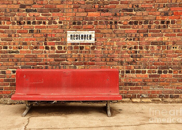 Bench Reserved Brick Mason Masonry Seating Seat Parking Greeting Card featuring the photograph Reserved Seating 1176 by Ken DePue