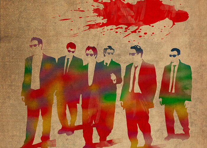 Reservoir Dogs Greeting Card featuring the mixed media Reservoir Dogs Movie Minimal Silhouette Watercolor Painting by Design Turnpike