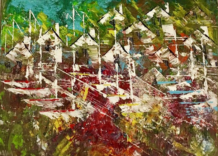 Abstract Greeting Card featuring the painting Resort Living by George Riney