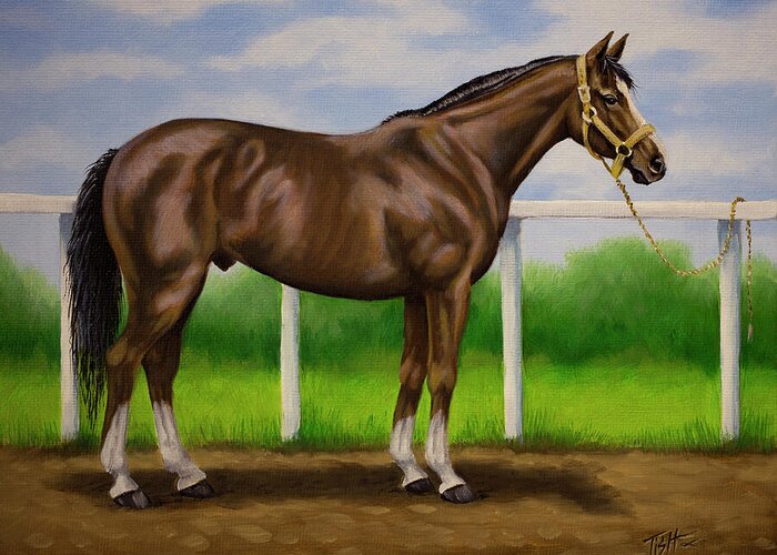 Race Horse Greeting Card featuring the painting Rest Day Racer by Tish Wynne