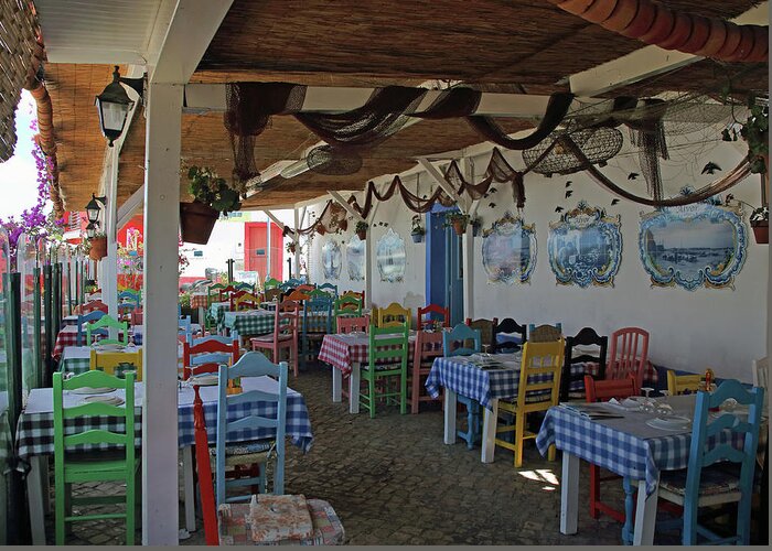 Restaurant Greeting Card featuring the photograph Restaurant in Alvor by Jeff Townsend