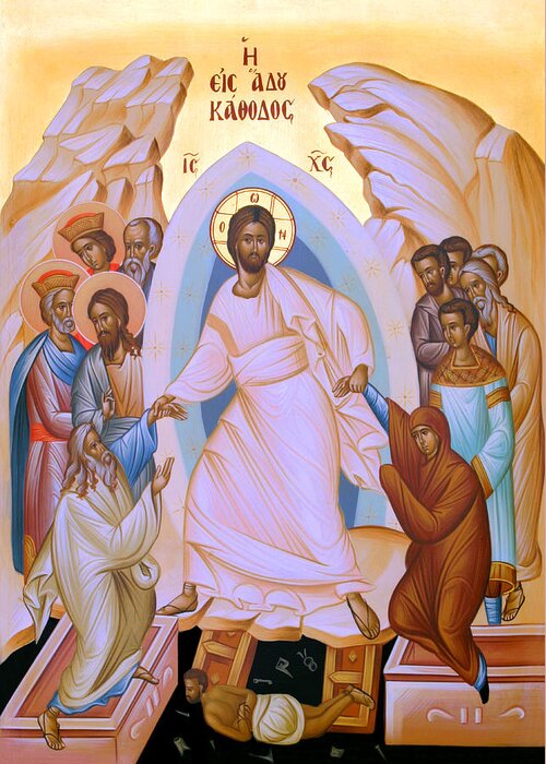 Resurrection Of Christ Greeting Card featuring the painting Resurrection Story by Munir Alawi