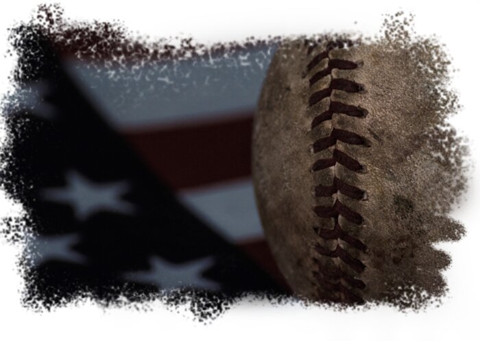 Baseball Greeting Card featuring the photograph Retro Baseball and American Flag by Eugene Campbell