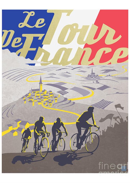 Vintage Tour De France Greeting Card featuring the painting Retro Tour de France by Sassan Filsoof