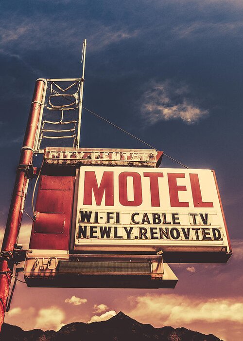 1950s Greeting Card featuring the photograph Retro Vintage Motel Sign by Mr Doomits