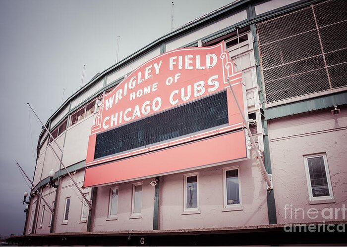 America Greeting Card featuring the photograph Retro Wrigley Field Sign by Paul Velgos