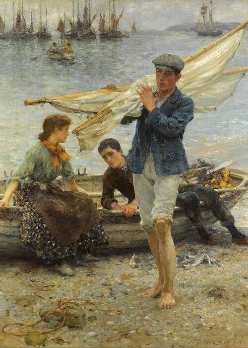 Return From Fishing Greeting Card featuring the painting Return from Fishing by Henry Scott Tuke
