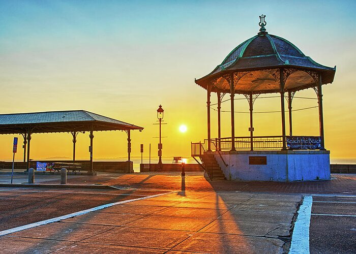 Revere Greeting Card featuring the photograph Revere Beach Bandstand at Sunrise Revere Beach by Toby McGuire