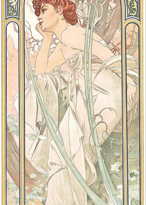 Alphonse Marie Mucha Greeting Card featuring the painting Reverie du Soir by Alphonse Marie Mucha