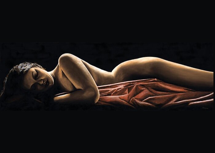 Nude Greeting Card featuring the painting Reverie by Richard Young