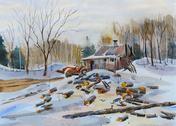 Winter Greeting Card featuring the painting Reynold's Sugar Shack by David Gilmore