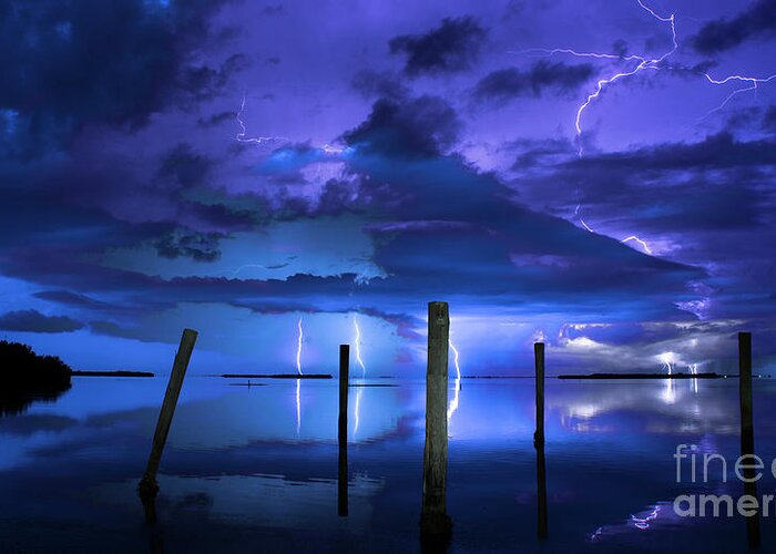 Lightning Greeting Card featuring the photograph Blue Nights by Quinn Sedam