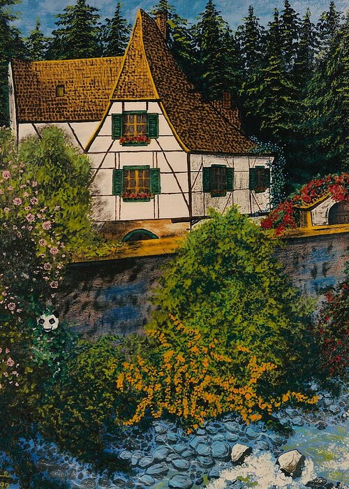 Germany Greeting Card featuring the painting Rhine River cottage by V Boge