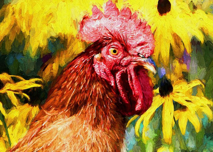 Rooster Greeting Card featuring the painting Rhode Island Red Rooster by Tina LeCour